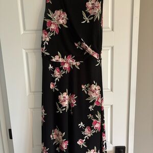Chaps Black Dress with Pink Floral Design